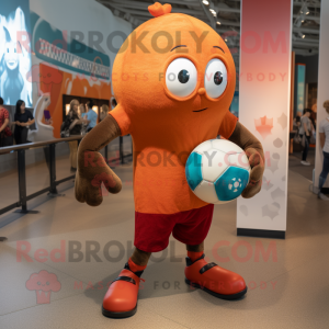 Rust Soccer Ball mascot costume character dressed with a Yoga Pants and Mittens