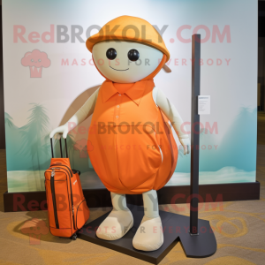 Orange Golf Bag mascot costume character dressed with a One-Piece Swimsuit and Tie pins
