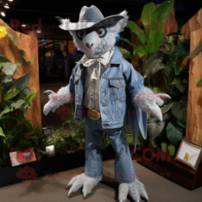 Silver Fruit Bat mascot costume character dressed with a Bootcut Jeans and Hat pins