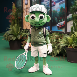 Forest Green Tennis Racket mascot costume character dressed with a Chinos and Suspenders
