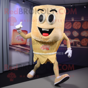 Beige Grilled Cheese Sandwich mascot costume character dressed with a Running Shorts and Clutch bags