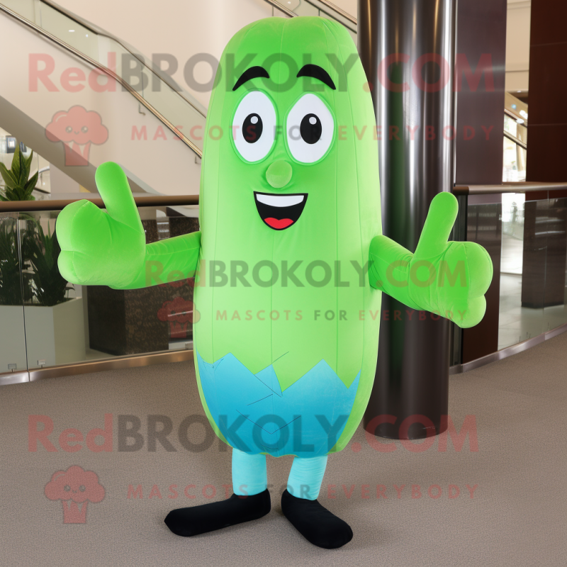 Cyan Celery mascot costume character dressed with a Suit and Foot pads