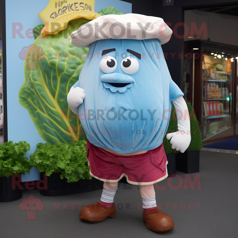 Sky Blue Corned Beef And Cabbage mascot costume character dressed with a Shorts and Hat pins