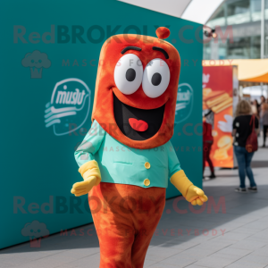 Blågrønn Currywurst maskot...