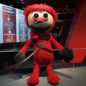 Red Tightrope Walker mascot costume character dressed with a Vest and Scarves