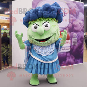 Blue Corned Beef And Cabbage mascot costume character dressed with a Culottes and Necklaces