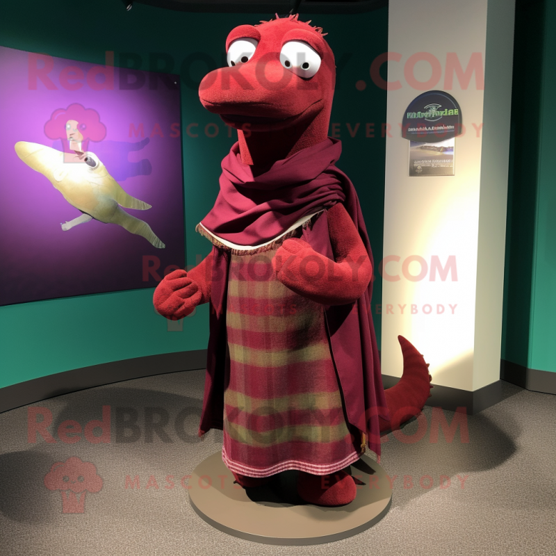 Maroon Loch Ness Monster mascot costume character dressed with a Wrap ...