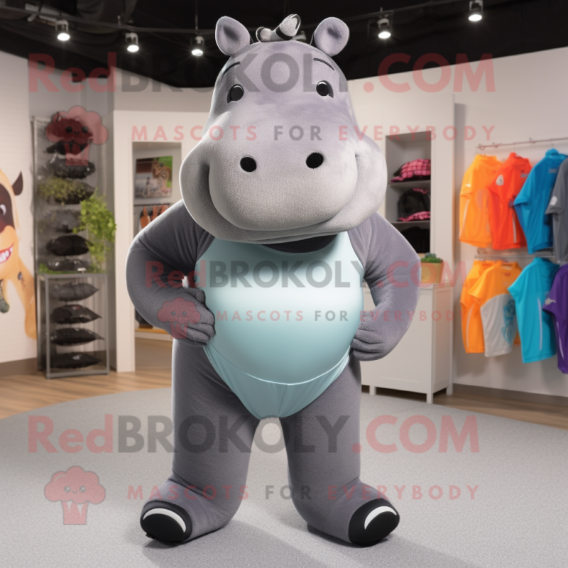 Gray Hippopotamus mascot costume character dressed with a Yoga Pants ...