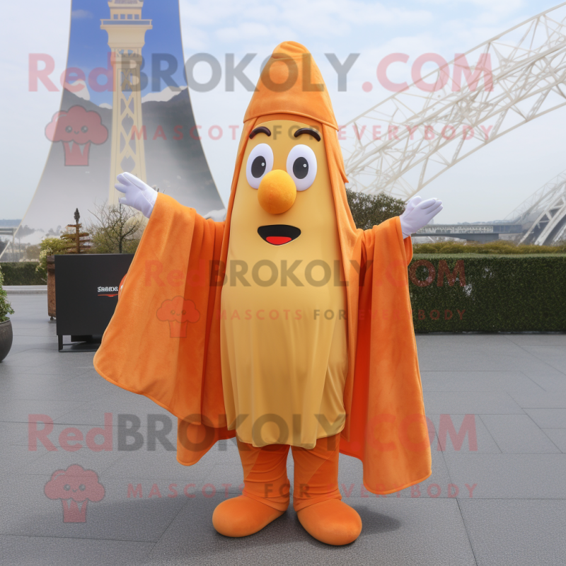 Orange French Fries mascot costume character dressed with a Parka and Shawls