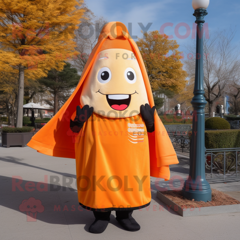 Orange French Fries mascot costume character dressed with a Parka and Shawls