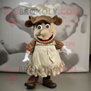 Tan Beef Stroganoff mascot costume character dressed with a Skirt and Caps