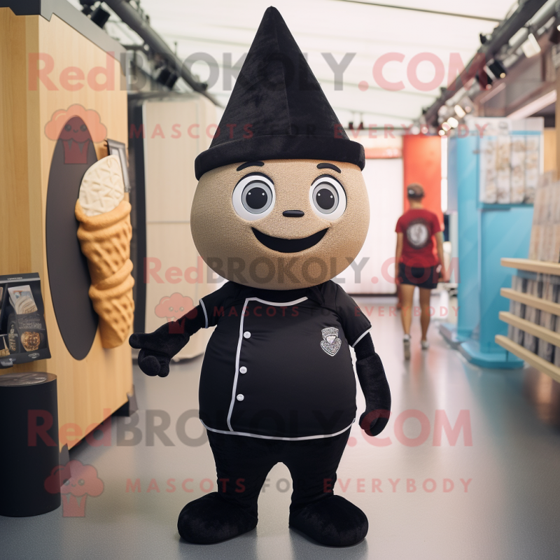 Black Ice Cream Cone mascot costume character dressed with a Henley Tee and Caps