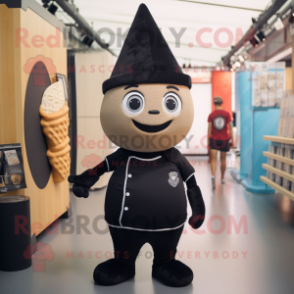 Black Ice Cream Cone mascot costume character dressed with a Henley Tee and Caps
