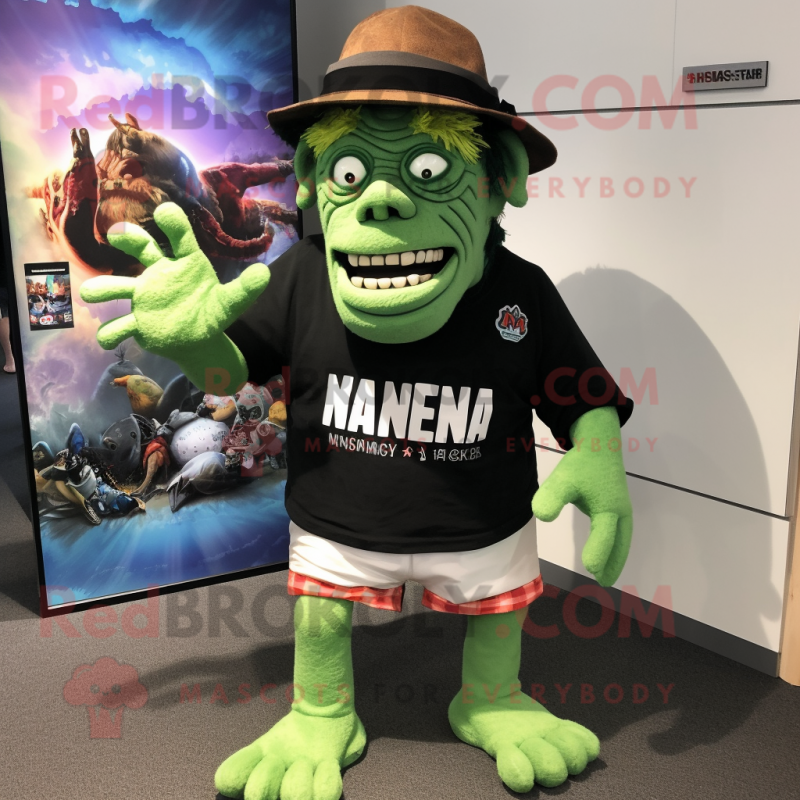 nan Frankenstein'S Monster mascot costume character dressed with a Board Shorts and Berets