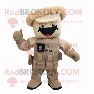 Beige Commando mascot costume character dressed with a Vest and Hairpins