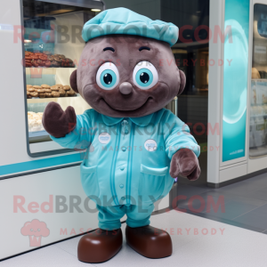 Cyan Chocolates mascot costume character dressed with a Coat and Headbands