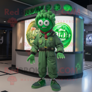 Green Medusa mascot costume character dressed with a Bomber Jacket and Headbands