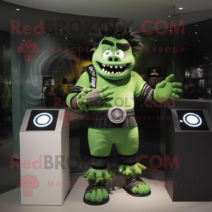 Olive Frankenstein'S Monster mascot costume character dressed with a Rash Guard and Bracelet watches