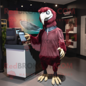 Maroon Vulture mascot costume character dressed with a V-Neck Tee and Wallets