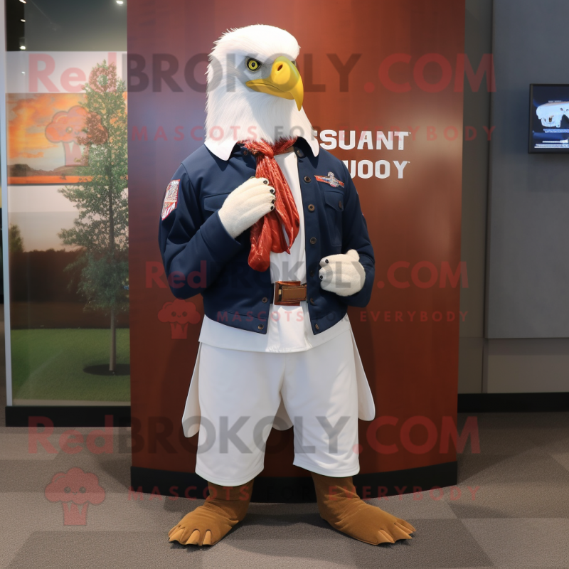 White Bald Eagle mascot costume character dressed with a Button-Up Shirt and Cummerbunds