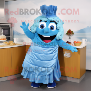 Sky Blue Lasagna mascot costume character dressed with a Skirt and Gloves