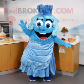 Sky Blue Lasagna mascot costume character dressed with a Skirt and Gloves