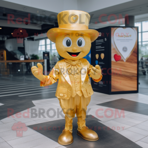 Gold Heart mascot costume character dressed with a Henley Shirt and Hat pins