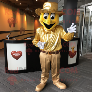 Gold Heart maskot kostym...