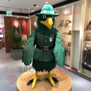 Forest Green Eagle mascot costume character dressed with a A-Line Skirt and Hats