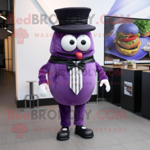 Purple Hamburger mascot costume character dressed with a Tuxedo and Scarf clips