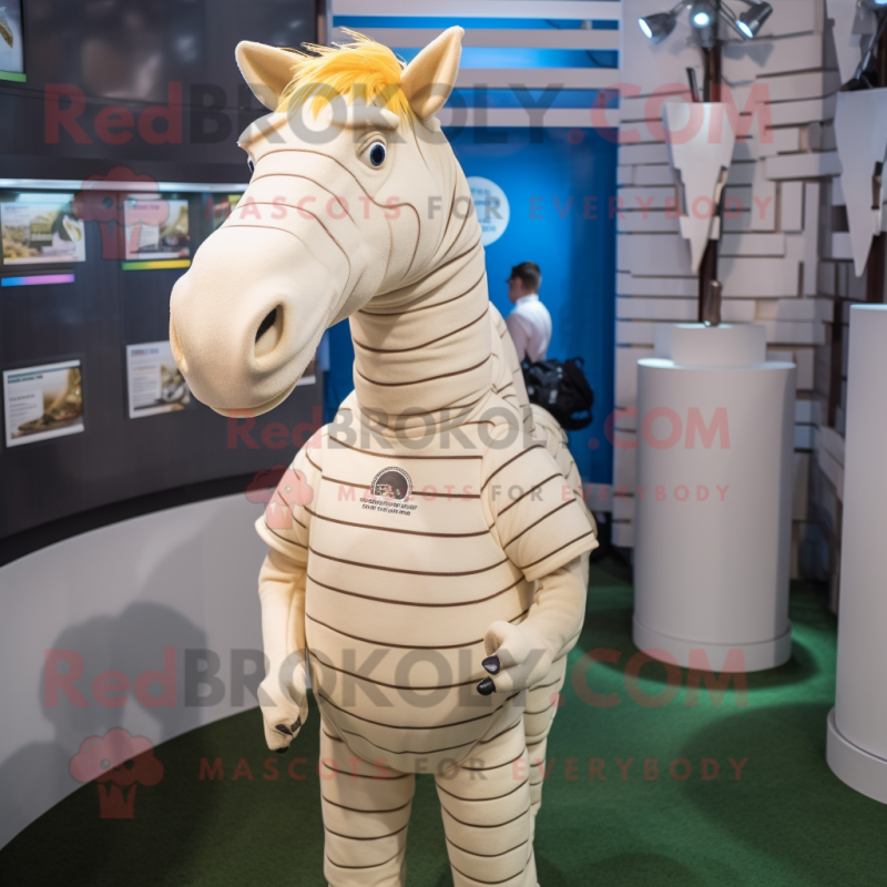 Cream Quagga mascot costume character dressed with a Polo Tee and Hairpins