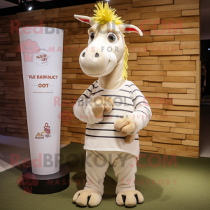 Cream Quagga mascot costume character dressed with a Polo Tee and Hairpins