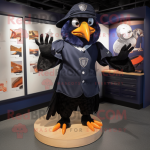 Navy Crow mascot costume character dressed with a Henley Shirt and Cummerbunds