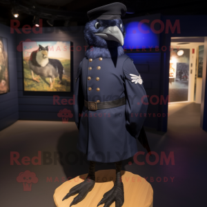 Navy Crow mascot costume character dressed with a Henley Shirt and Cummerbunds