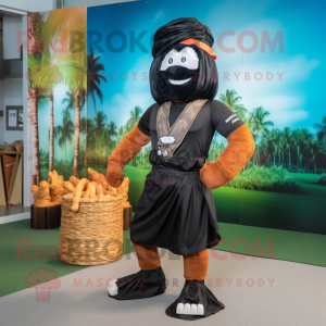 Black Pad Thai mascot costume character dressed with a Cargo Shorts and Headbands