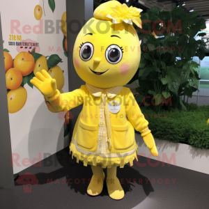nan Lemon mascot costume character dressed with a Cardigan and Hair clips