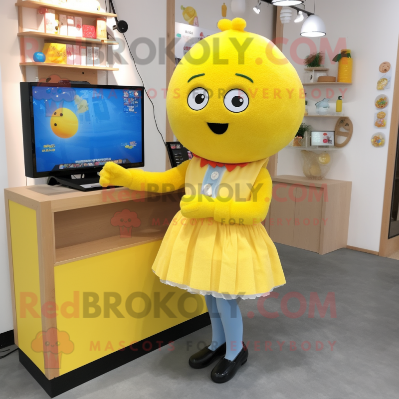 nan Lemon mascot costume character dressed with a Cardigan and Hair clips