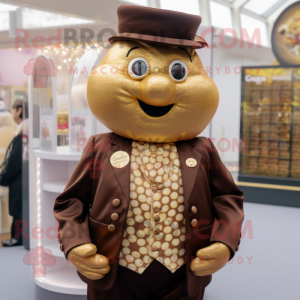 Gold Chocolates mascot costume character dressed with a Waistcoat and Headbands