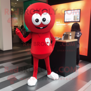 Red Miso Soup mascot costume character dressed with a Leggings and Watches
