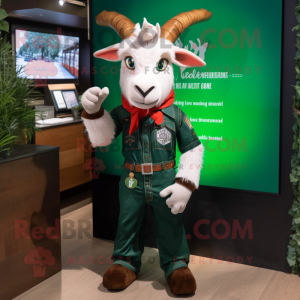 Forest Green Boer Goat mascot costume character dressed with a Flare Jeans and Headbands