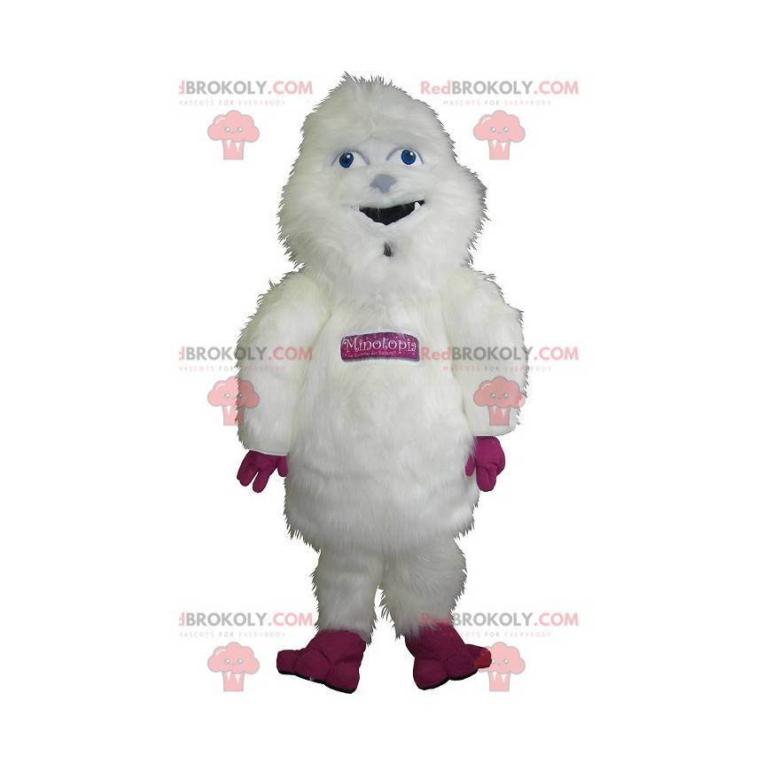 Mascotte yeti gigante e pelosa bianca e rosa - Redbrokoly.com