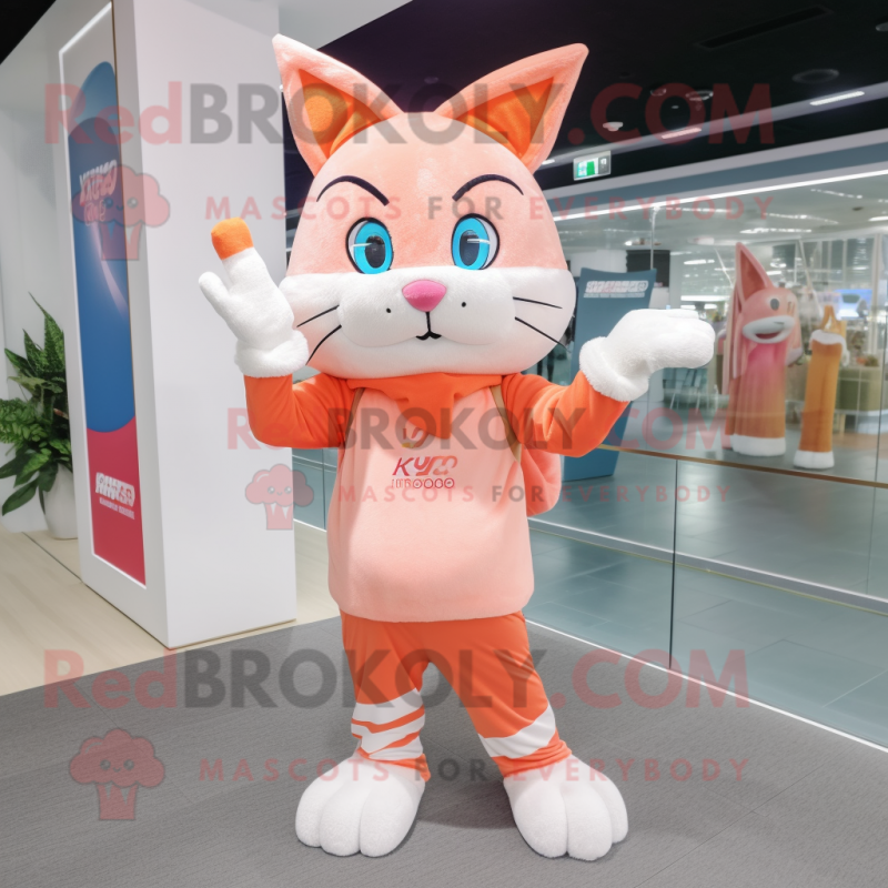 Peach Lynx mascot costume character dressed with a Long Sleeve Tee and Beanies