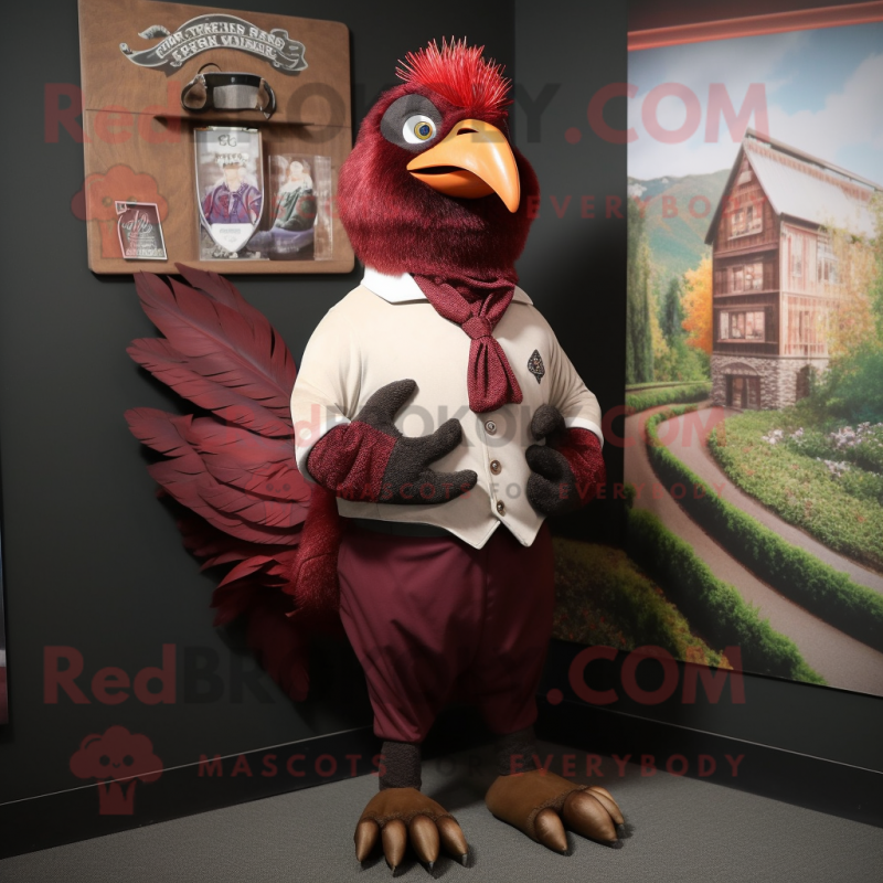 Maroon Pheasant mascot costume character dressed with a Joggers and Pocket squares