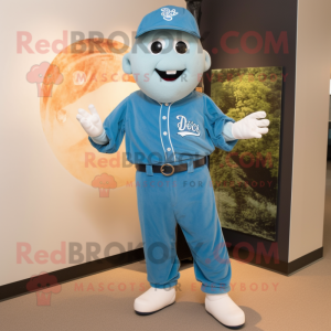 Cyan Baseball Glove mascot costume character dressed with a Mom Jeans and Tie pins