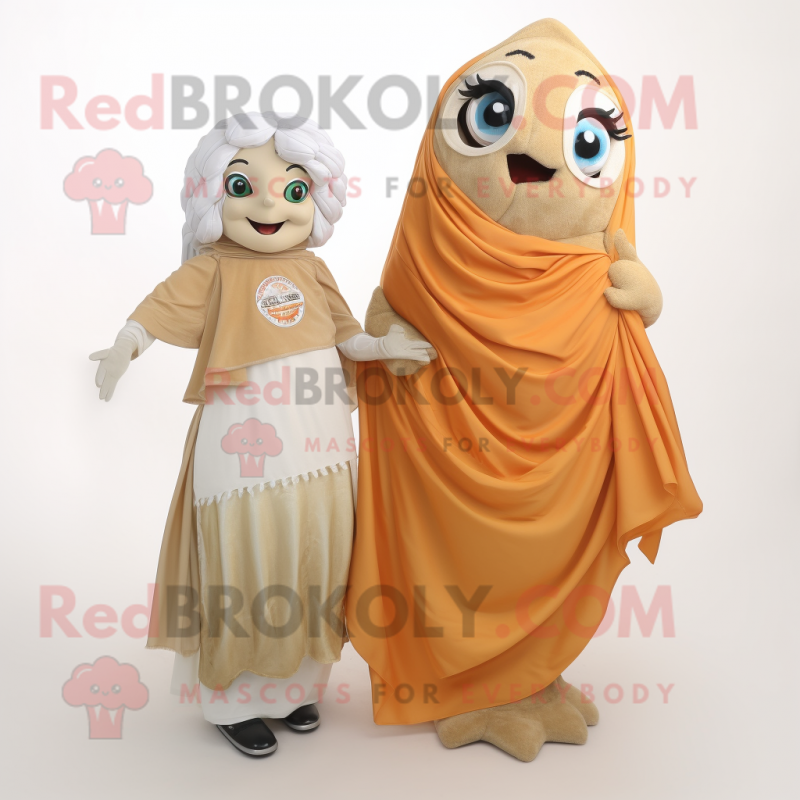 Tan Fish And Chips mascot costume character dressed with a Ball Gown and Scarves