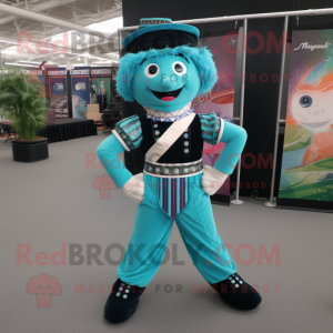 Turquoise Irish Dancer mascot costume character dressed with a Cargo Pants and Belts