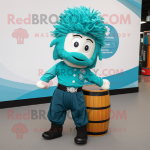 Turquoise Irish Dancer mascot costume character dressed with a Cargo Pants and Belts