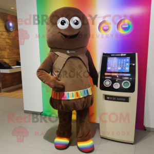 Brown Rainbow mascot costume character dressed with a Wrap Skirt and Digital watches