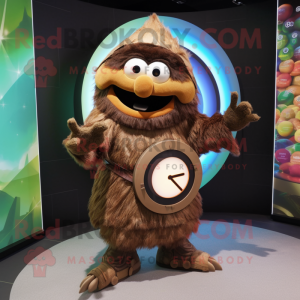 Brown Rainbow mascot costume character dressed with a Wrap Skirt and Digital watches