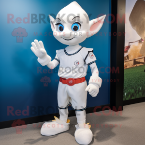 White Elf mascot costume character dressed with a Polo Shirt and Foot pads